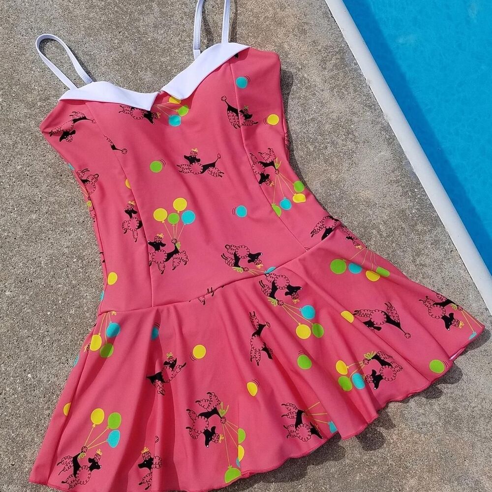 NWT Red Dolly Pink Poodle Print Retro Swim Dress Size XXL